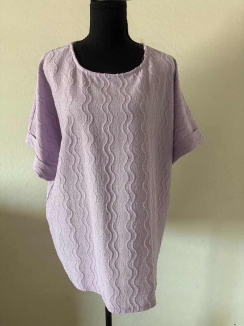 Andree Large Lavender Textured Short Sleeve Tunic Top NWT